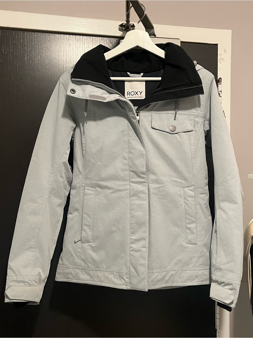 Roxy Women's Light Gray Ski Jacket with Black Hood